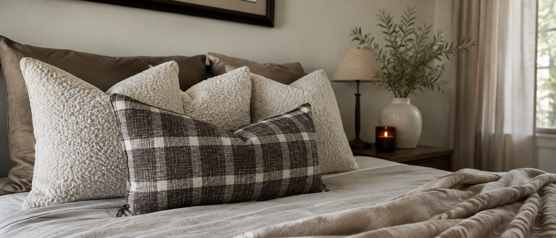 Soft home textiles styled in a comfortable bedroom